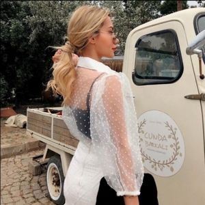 Blogger Fave! NWT Zara Puff Sleeve Swiss Dot Sheer Organza Blouse | white sz L